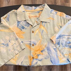 Tommy Bahama Pale Blue Tropical Floral Camp Shirt